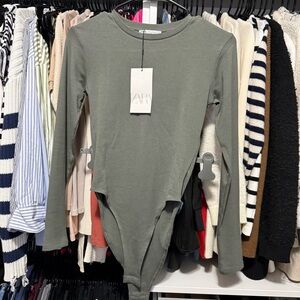 ZARA Olive Green Long Sleeve Bodysuit | Size M | NWT